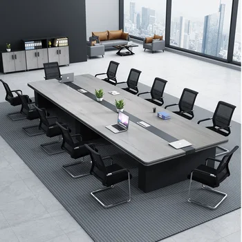 Удебелена комбинация конферентна маса и столове, прост, модерен правоъгълна маса за конферентна зала, дълга маса за преговори