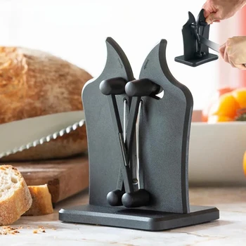 Удобен инструмент за заточване на ножове: V-образен острилка за ножове с поставка за кухня, универсален воденичен камък за кухненски принадлежности