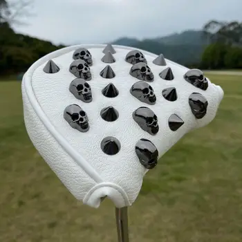 Универсална прическа за стика за голф с нитове под формата на черепа, калъф за стикове за хокей с блейд за стика за хокей от изкуствена кожа, водоустойчив протектор, дизайн с магнитна закопчалка