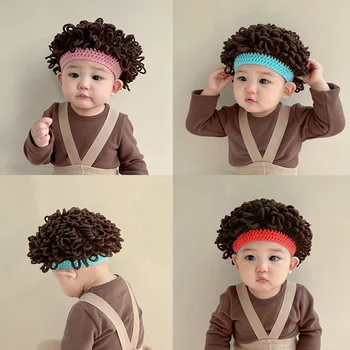 Цельнокроеная капачка за малки момчета, есенно-зимна шапчица-перука, Къдрава Коса, Експлозивна Главата, Мила, забавна, модерна, топла и Мека