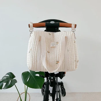 Чанта за памперси за новородено в Корейски стил, чанта за майките, Стеганая количка с бродерия, органайзер за съхранение на памперси, Големи чанти