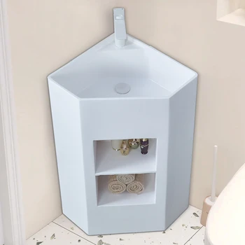 Ъглова мивка с колона в банята в кремовом стил, малък творчески триъгълни етаж мивка с колона;