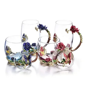 Эмалированная Кристален чаша ръчна изработка, Чаена чаша, Чаена чаша с цвете Лимон, Висококачествена стъклена посуда за напитки, Подарък пара, Чаша за любителите на сватба